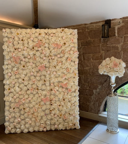 White and Pale Pink Flower Wall For Hire
